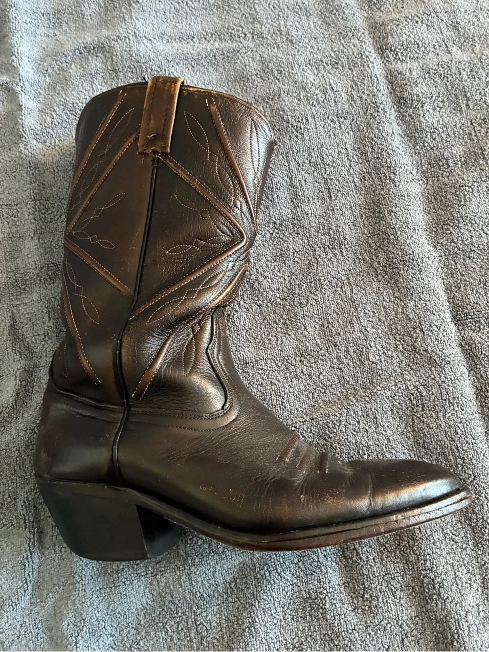 ACME Men's Dark Brown Leather Western Pull-On Boots